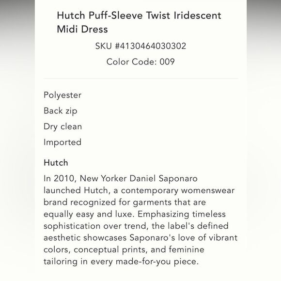 Anthropologie Hutch Puff-Sleeve Twist Iridescent Midi Dress/  XS - Picture 9 of 9